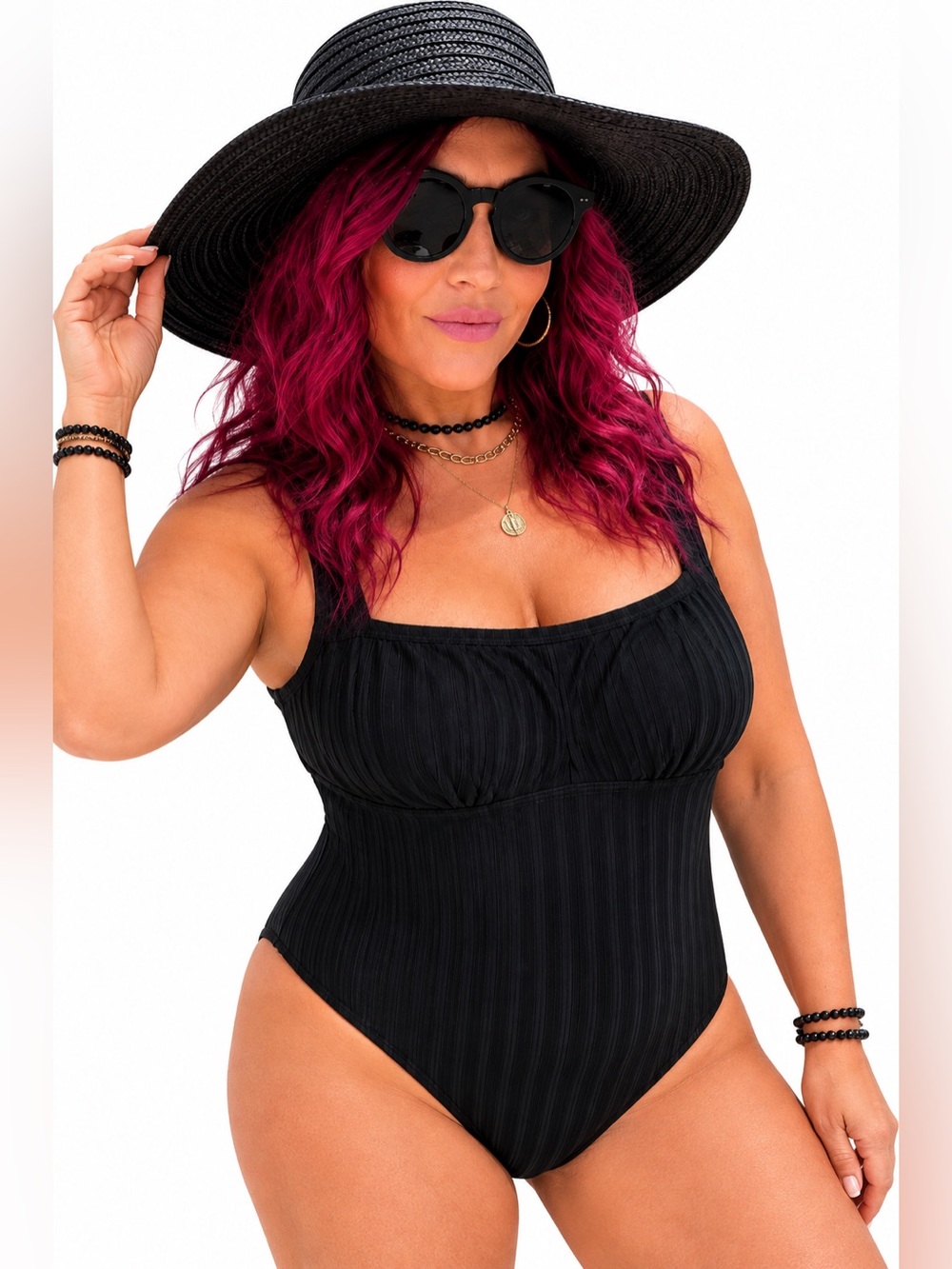 Krista Black Textured One Piece Swimsuit 14D Underwire Tummy Control